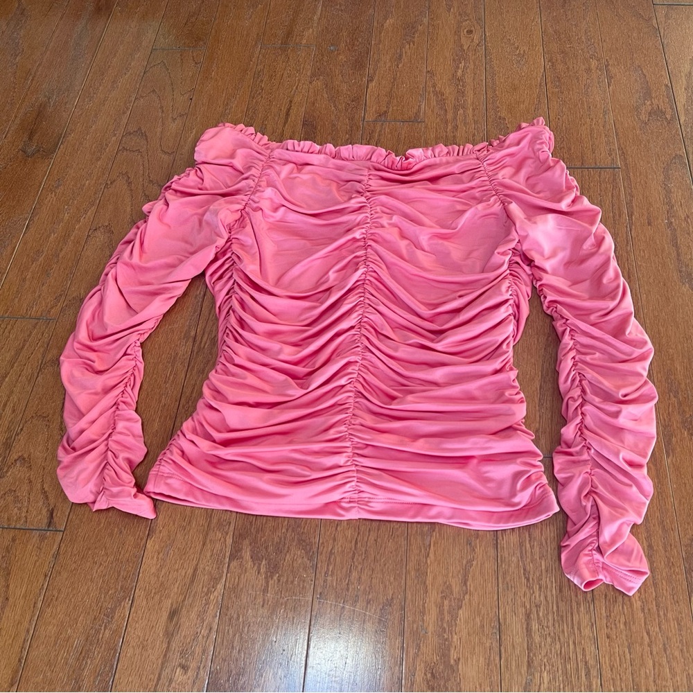 Express Body Contour Compression ruched off-the-shoulder top size medium pink - Picture 8 of 8